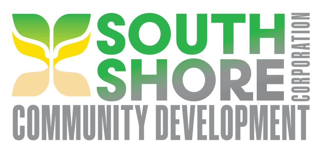 South Shore CDC logo with plant and community development text.