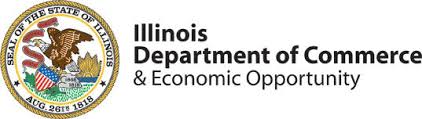 Illinois Department of Commerce logo with eagle and state seal.